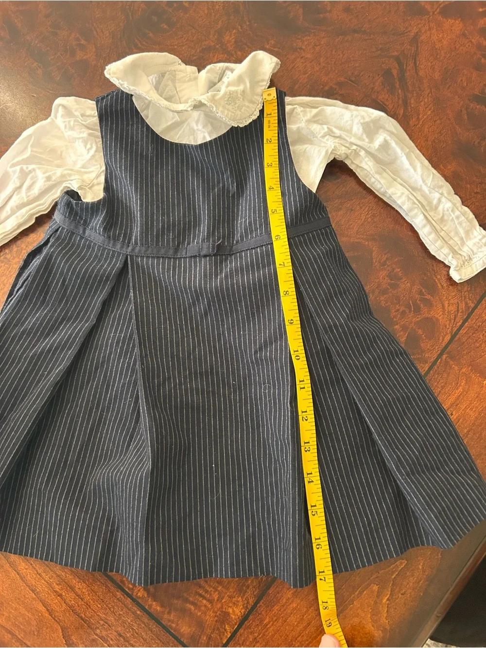 vintage Ralph Lauren 2 Pc Baby girls 12 m Navy pinafore dress set White Blouse
